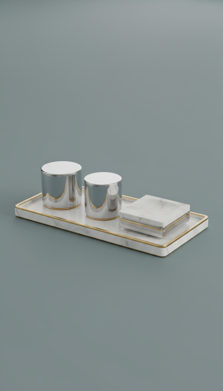 Badezimmer-Set aus Silber & Marmor